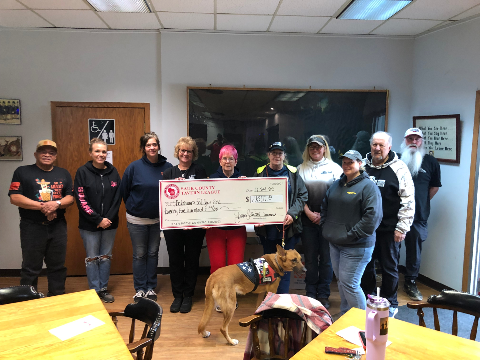 Sauk County Tavern League presenting a $2,500 donation check to Ketchum's Got Your Six